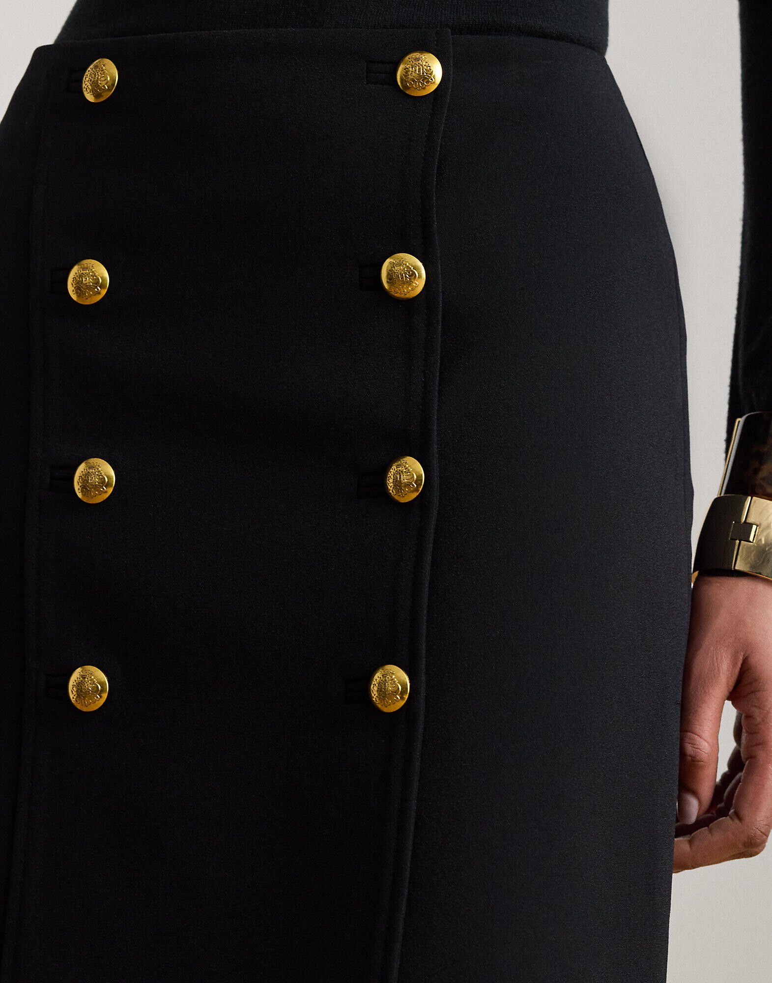Double-Breasted Sabl&eacute; Wrap Miniskirt