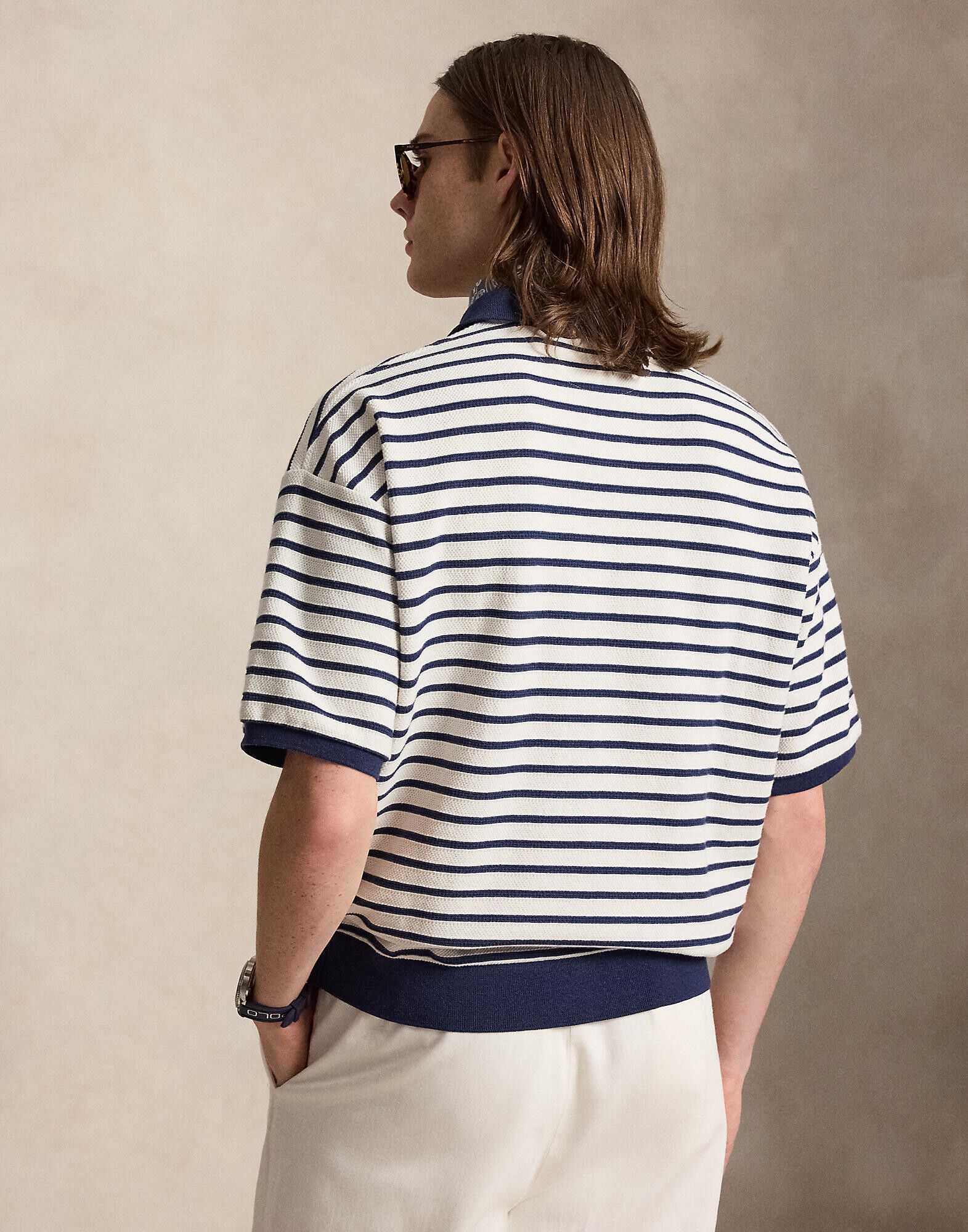 Relaxed Fit Striped Textured Polo Shirt