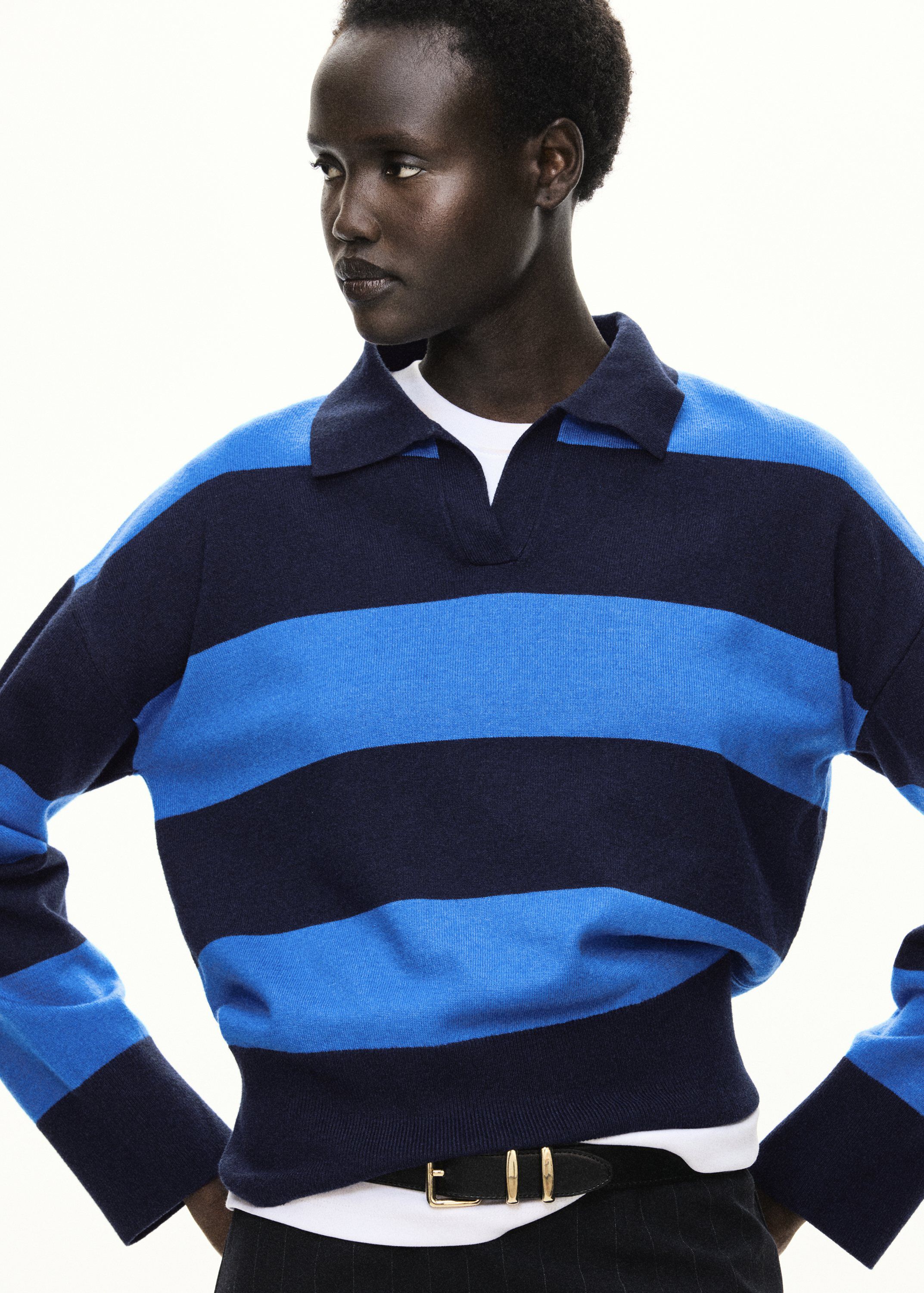 Striped polo-neck sweater