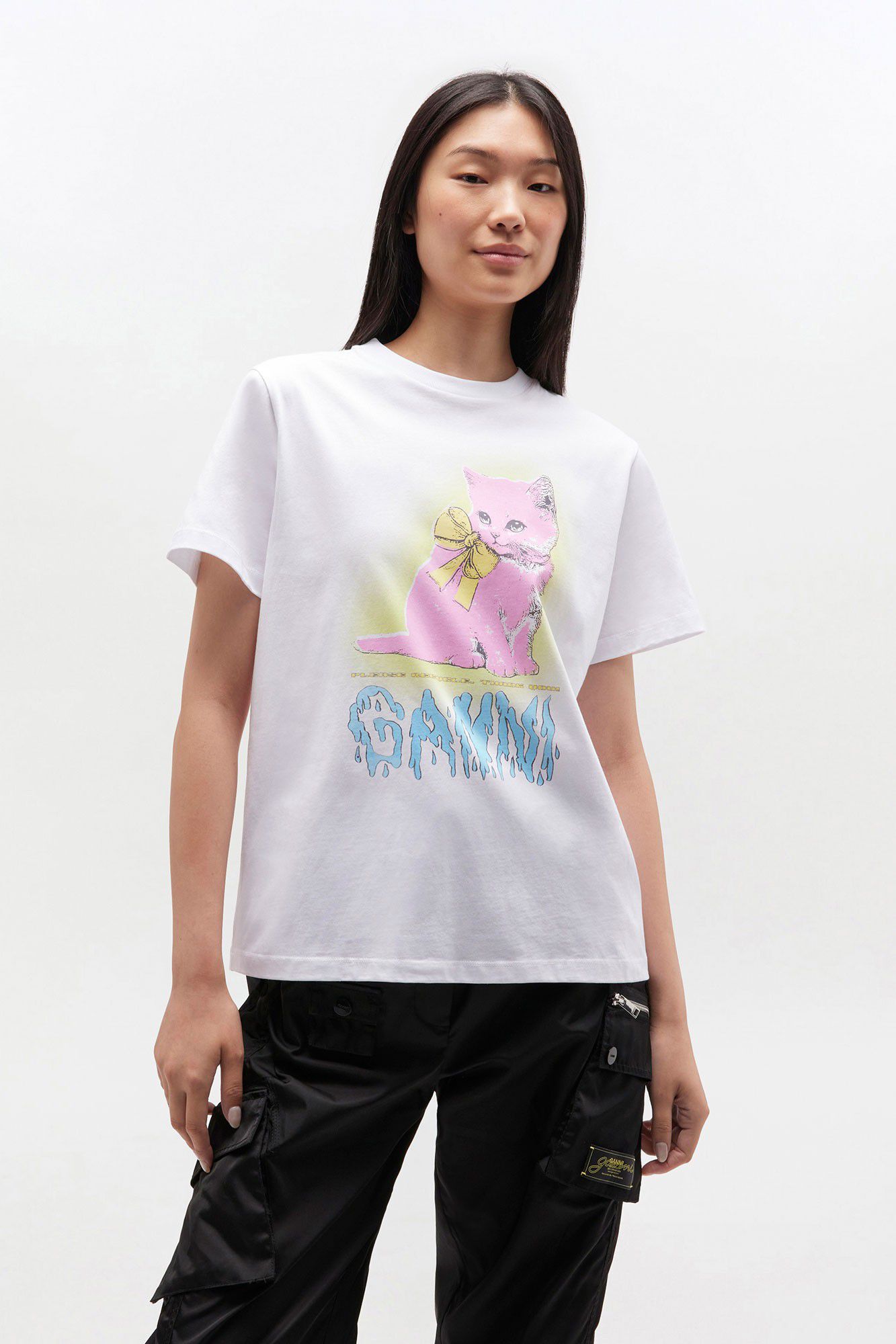 Basic Cotton Jersey Neon Kitty T-sh