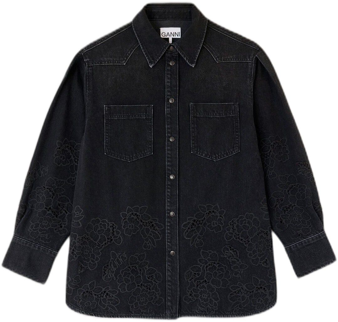 Broderie Anglaise Denim Loose Shirt