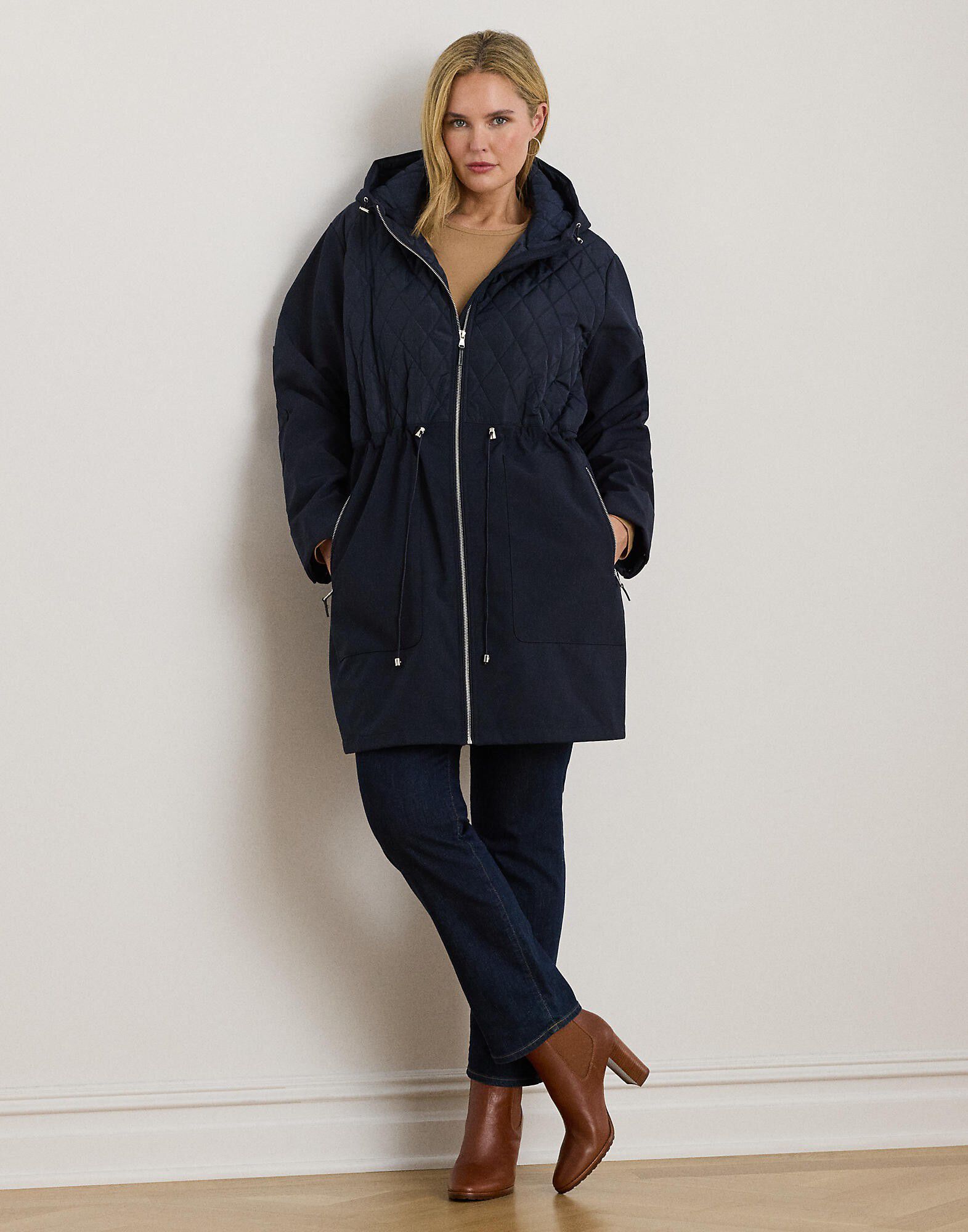 Hooded Diamond-Quilted Mockneck Jacket