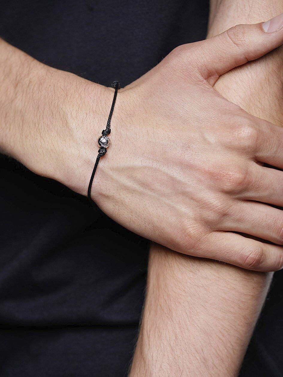 Men's String Bracelet with Silver and Black