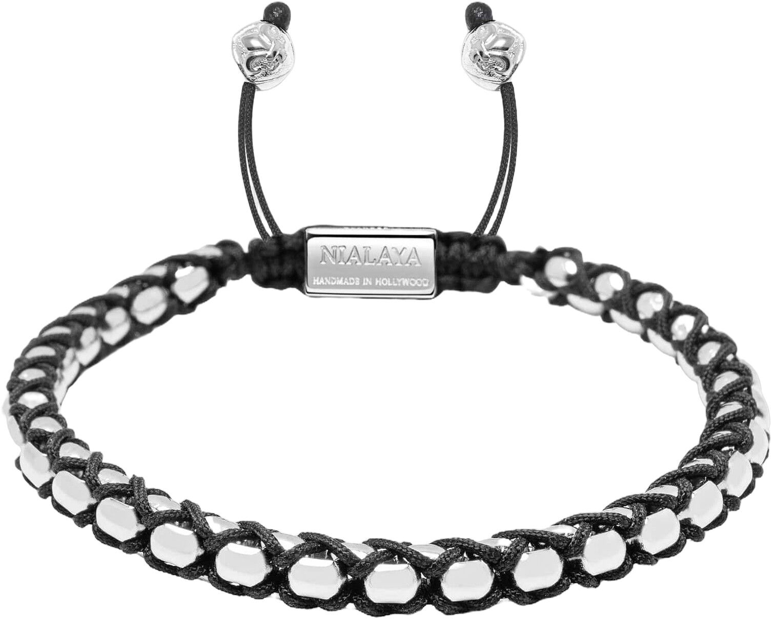 Black String Box Chain Bracelet in Silver