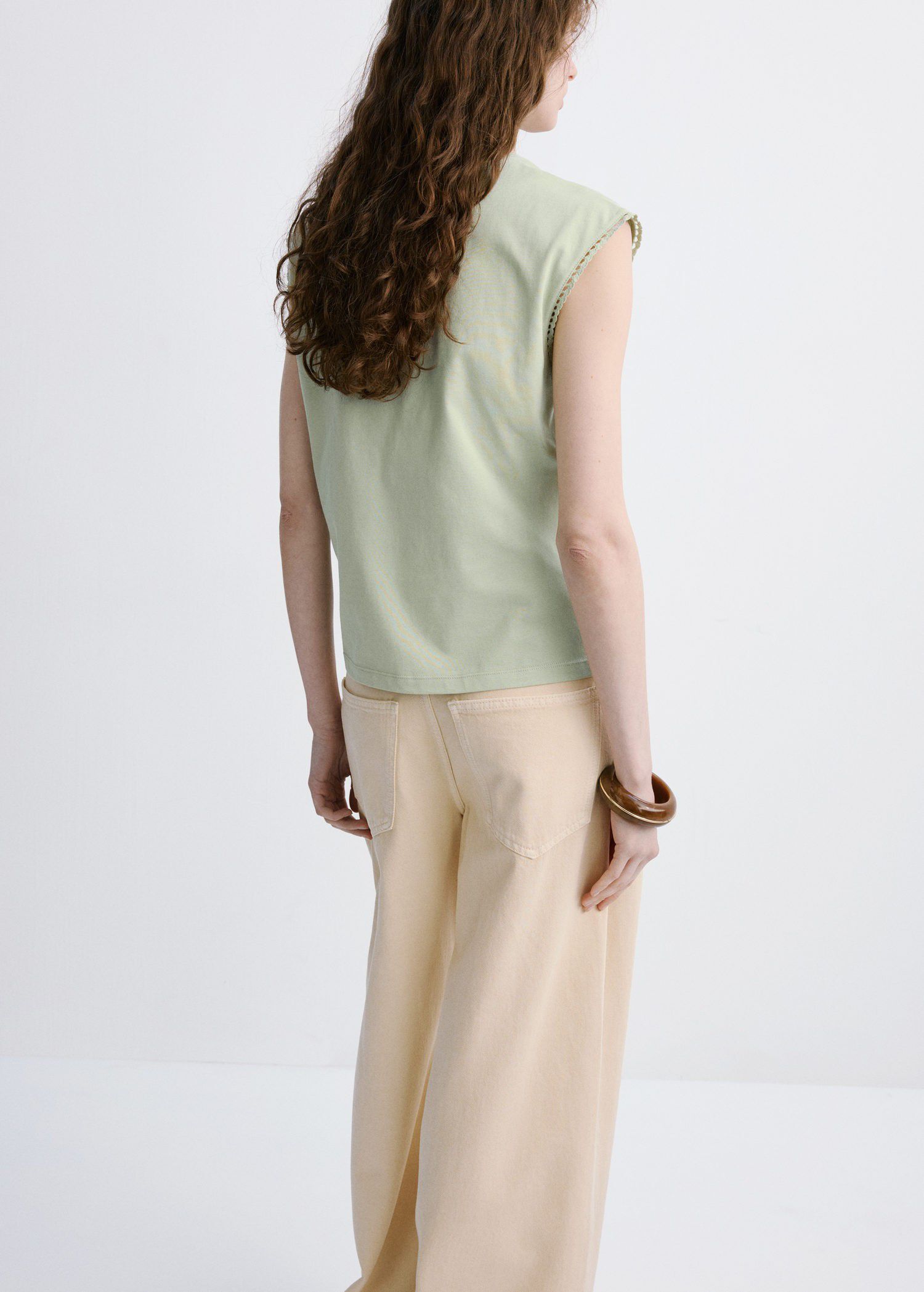Embroidered cutwork cotton T-shirt