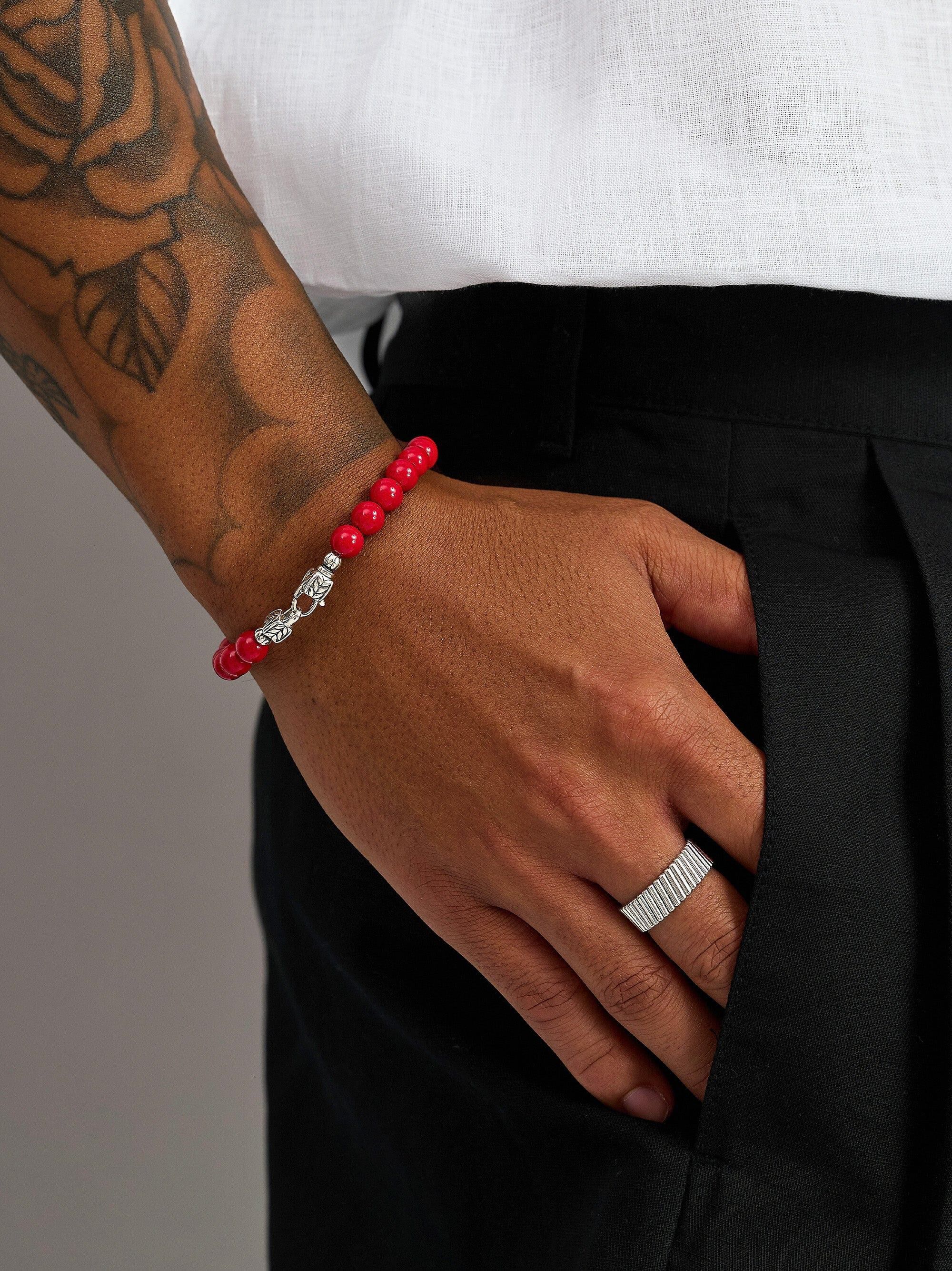Red Jade Healing Bracelet with Silver Lock