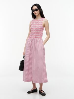 SMOCKING STRIPE NS MIDI DRESS