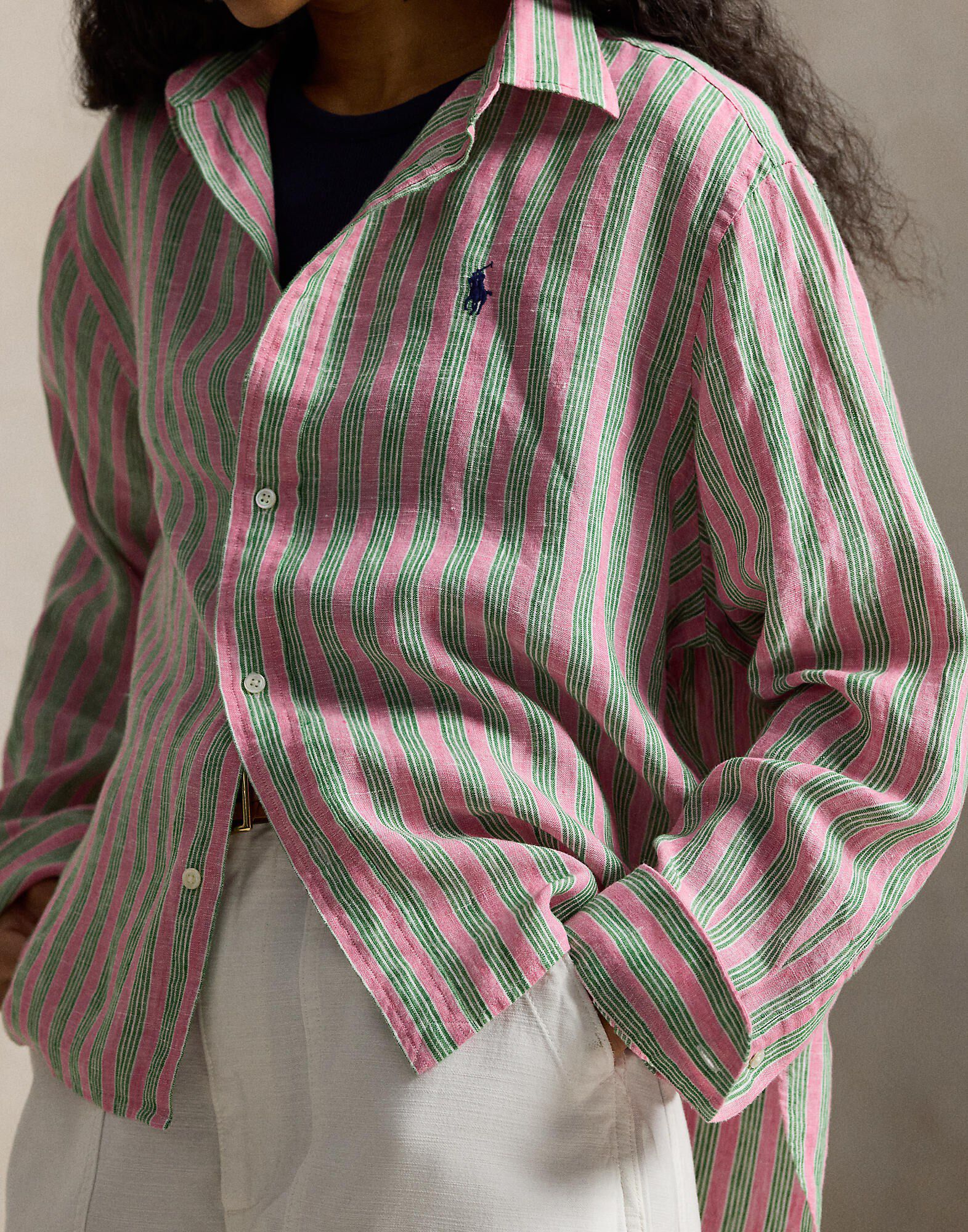 Wide Cropped Gingham Linen Shirt
