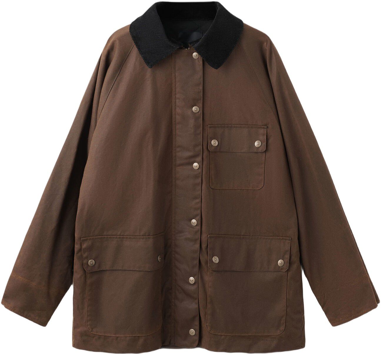 Waxed-effect parka with corduroy co