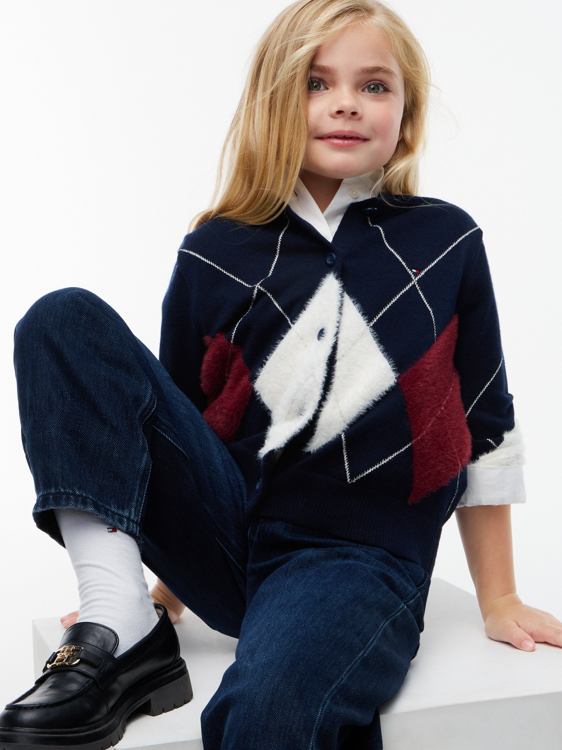 Argyle Relaxed Cardigan With Wool