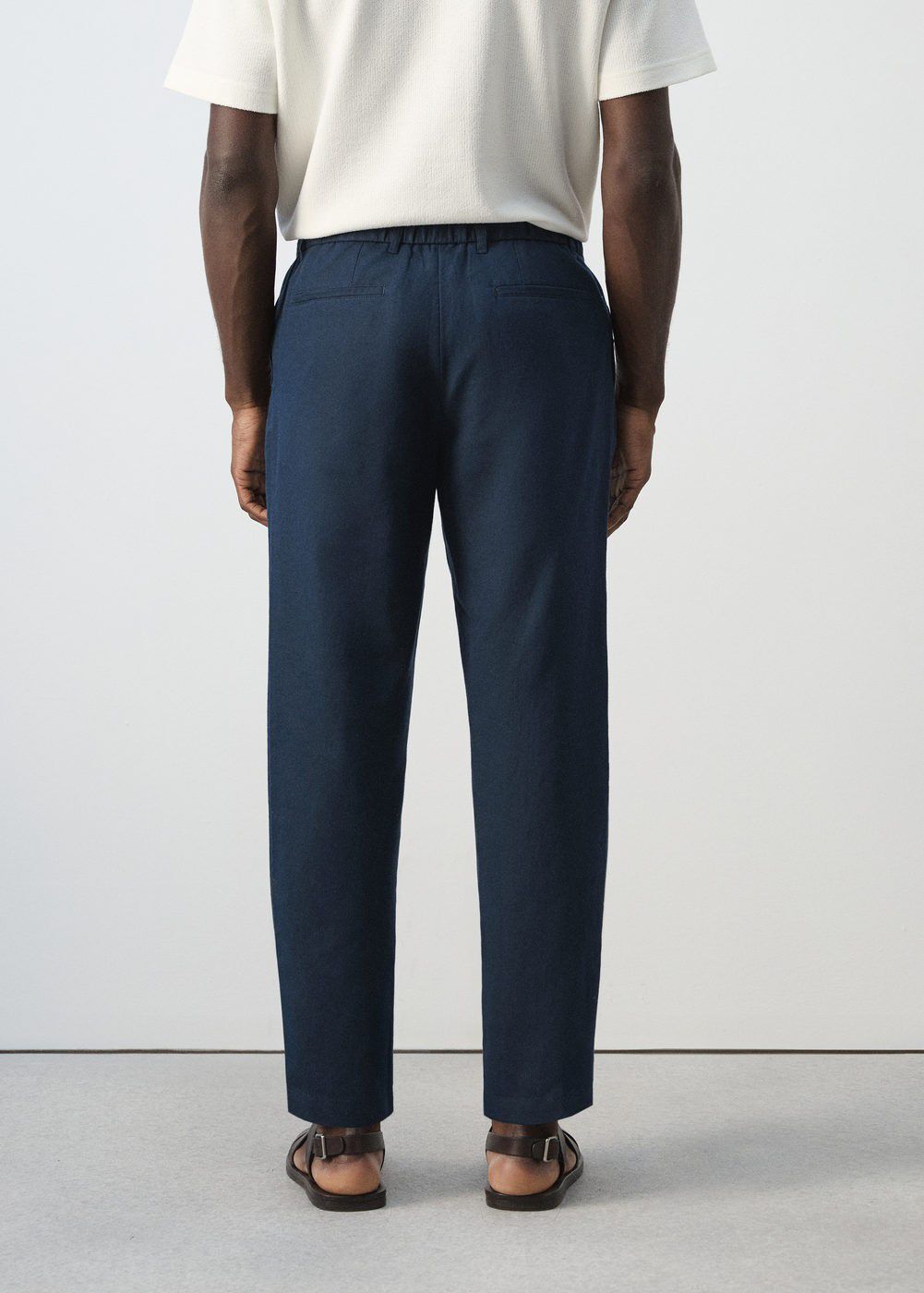Slim fit cropped linen-cotton trous