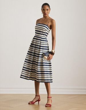 Striped Satin Sleeveless Cocktail Dress