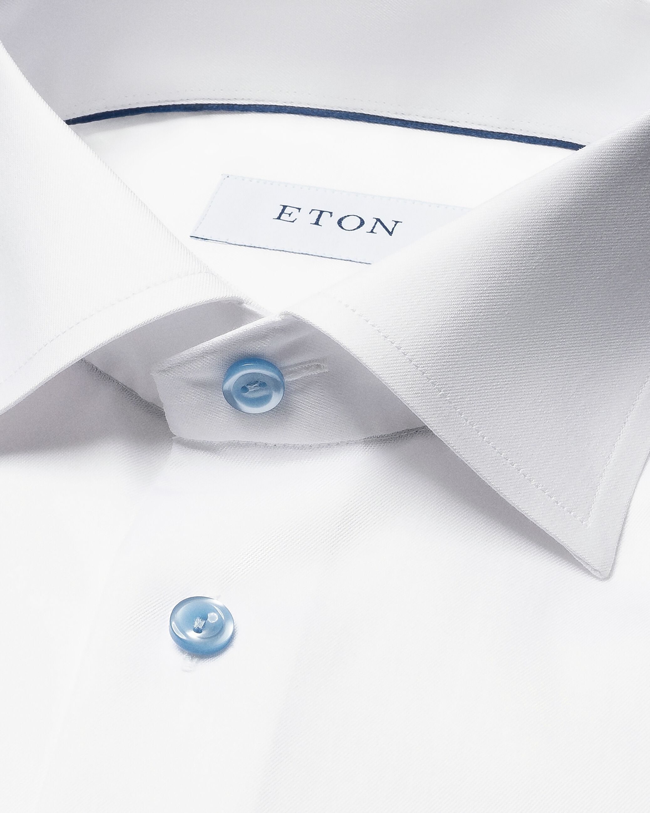 White Twill Shirt Blue Details - Contemporary Fit
