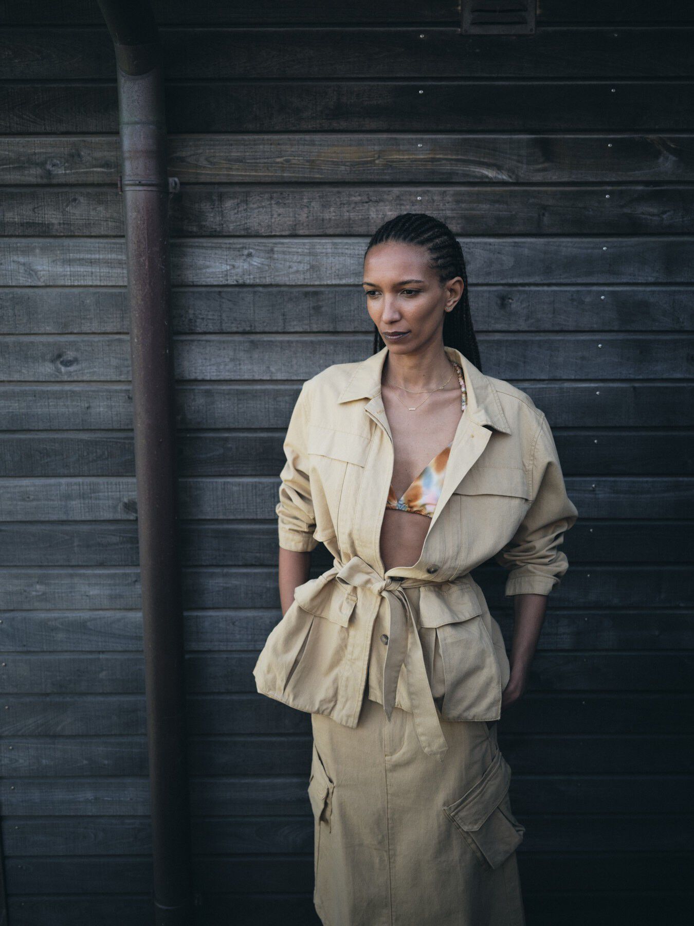 Texture canvas belted jacket - Sien