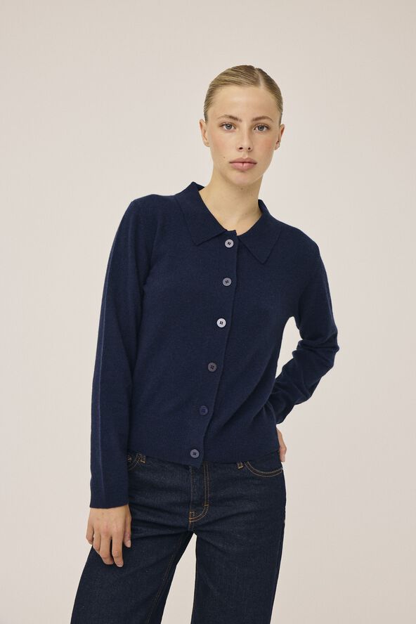 Mabel 15 Langærmede polo strikcardigan - 100% Cashmere