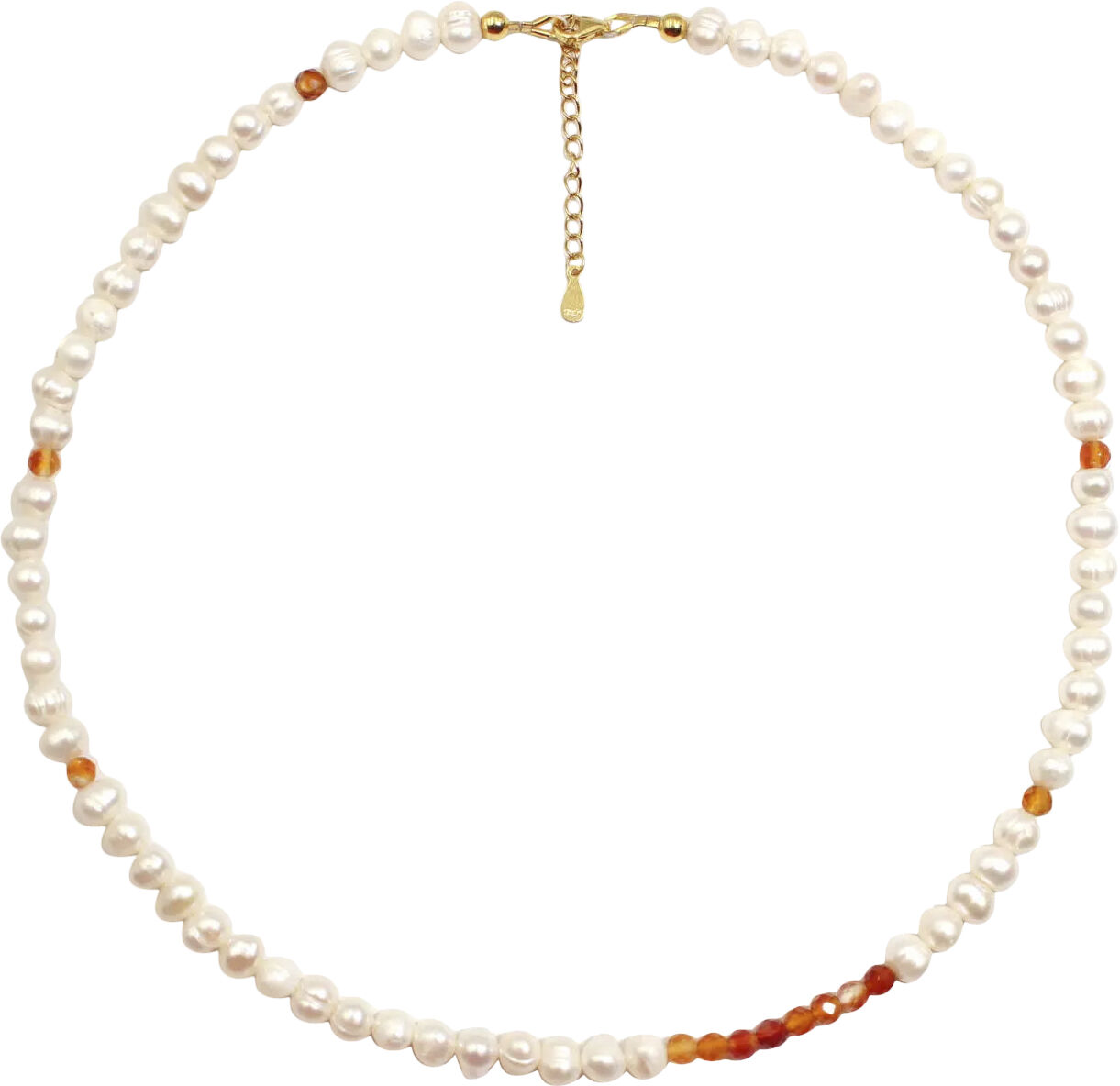 Karneol Pearl halsk&aelig;de - Forgyldt