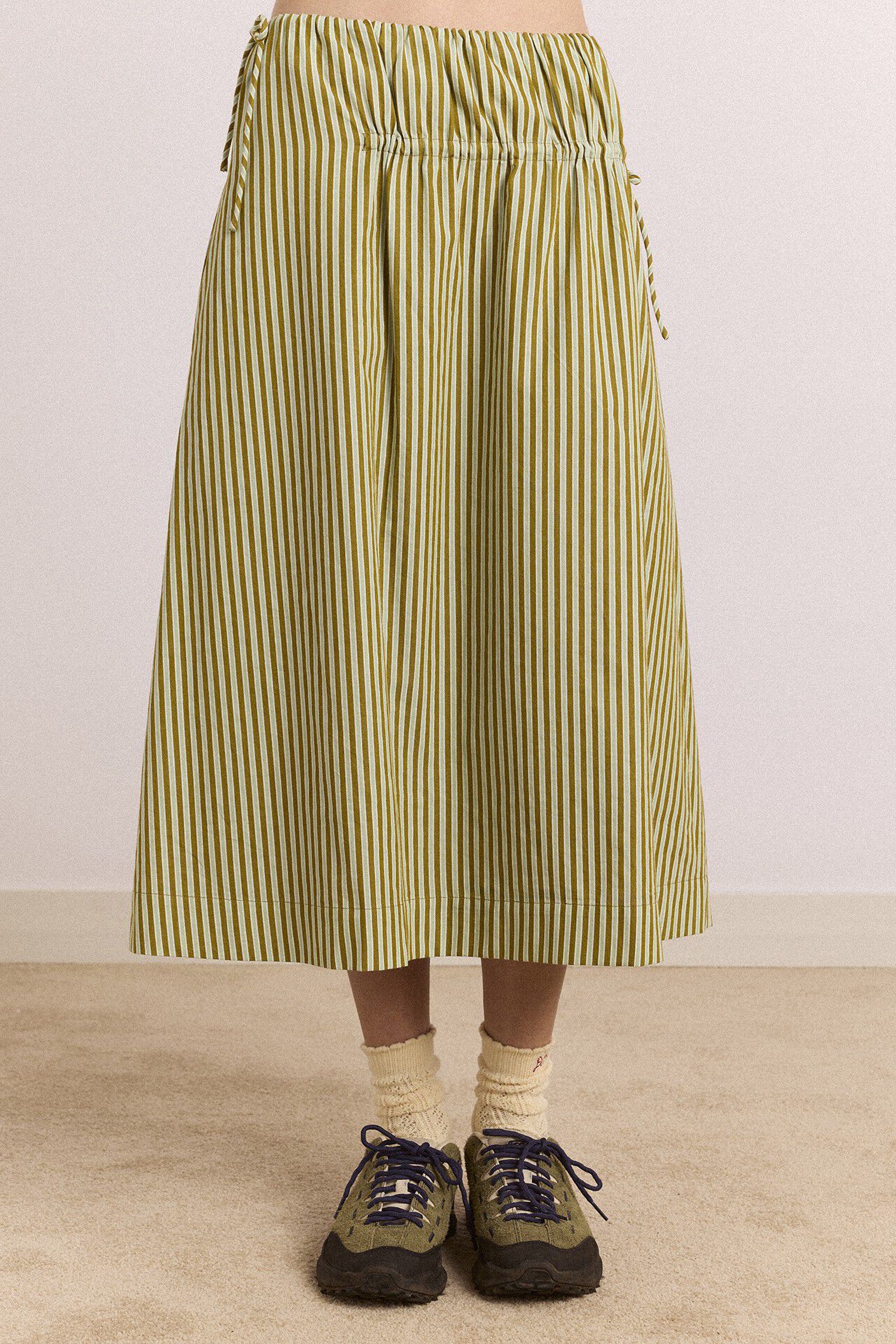 CASPIA VOLUME MIDI SKIRT - BASIL STRIPE