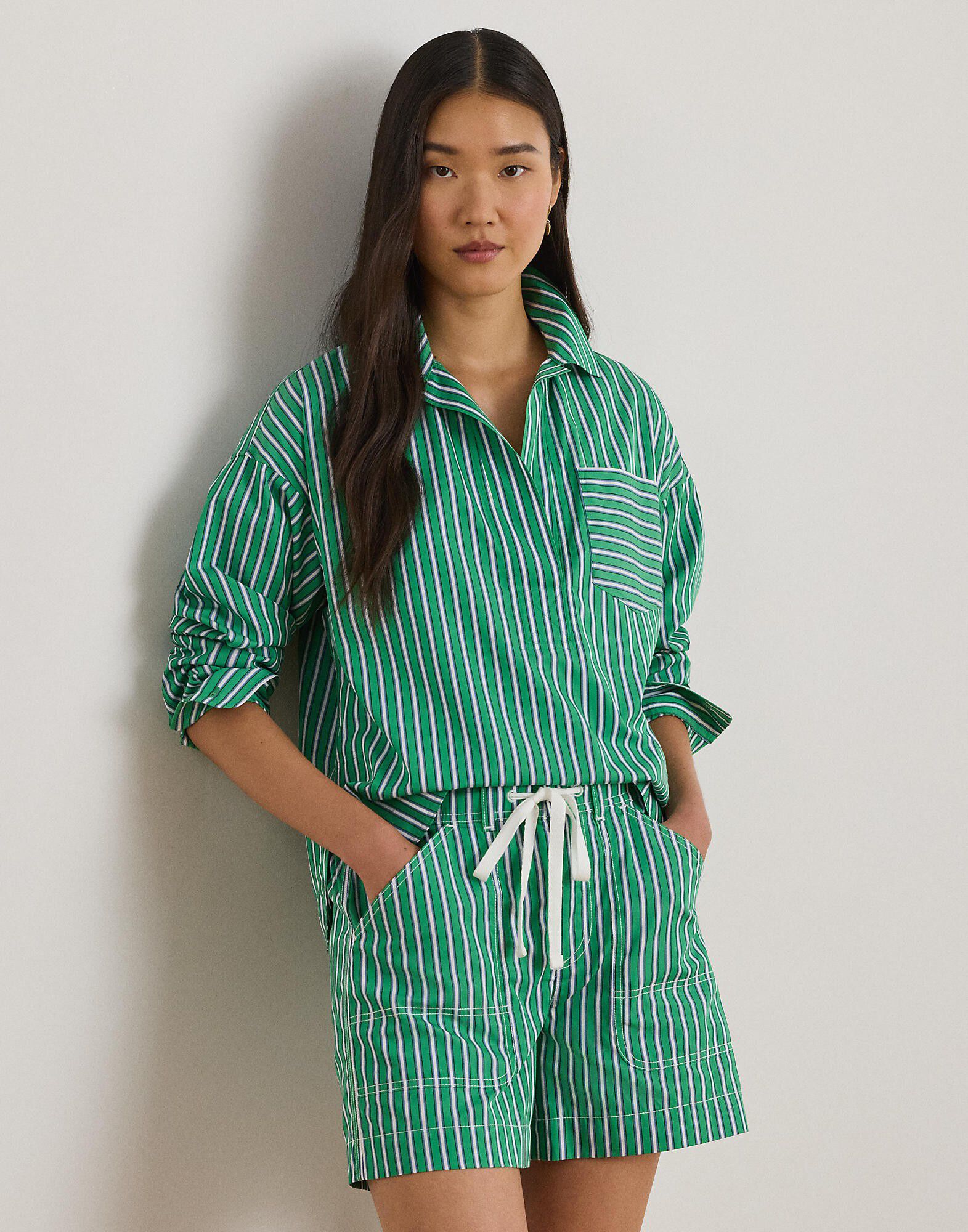 Striped Cotton Broadcloth Cropped Shirt