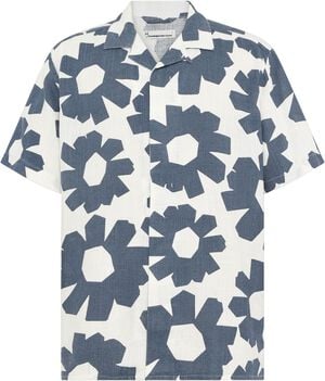 Relaxed linen-mix print short sleeve shirt