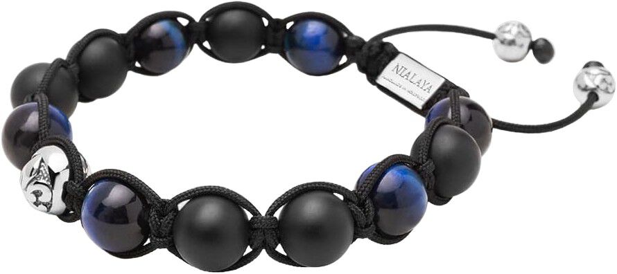 Men's Beaded Bracelet with Blue Tiger Eye and Black Onyx