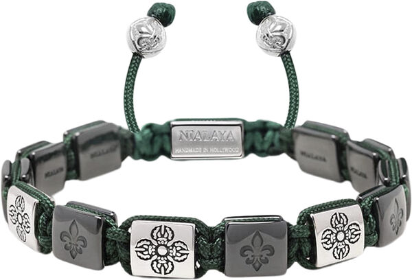 Men's Ceramic Flatbead Bracelet in Green and Silver