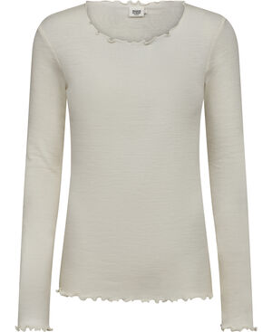 Cilla 14 Langærmede striktrøje med bølgende kant - 100% Merino uld