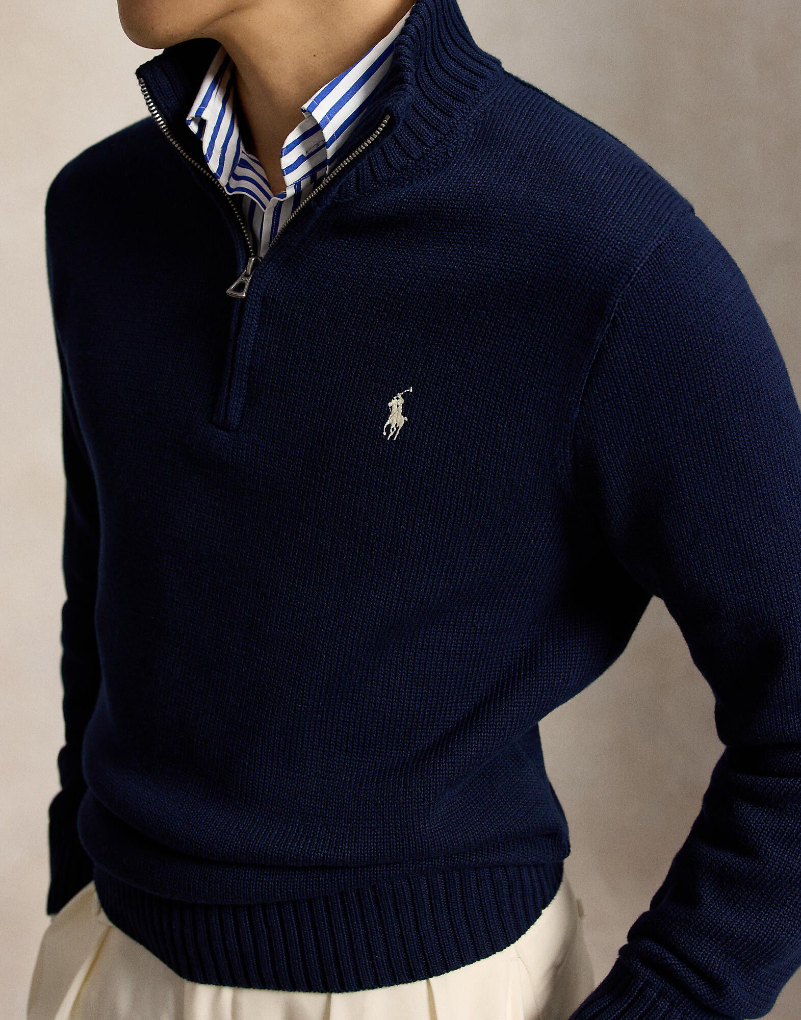Cotton Quarter-Zip Mockneck Sweater