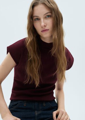 Perkins-neck short-sleeved sweater