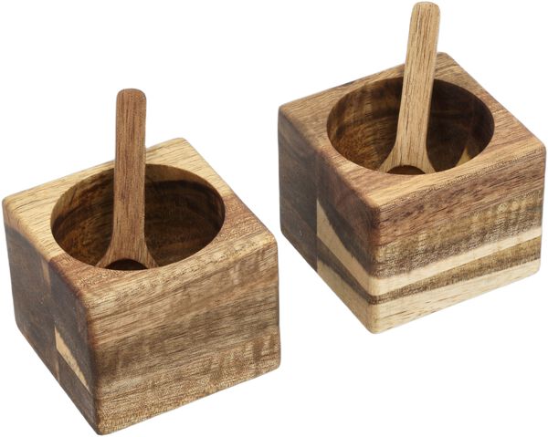 Miniskålesæt med 2 skeer 6 x 6 x 5 cm 2 stk. Akacietræ