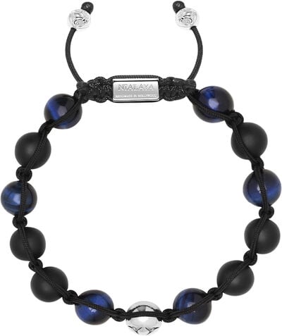 Men's Beaded Bracelet with Blue Tiger Eye and Black Onyx