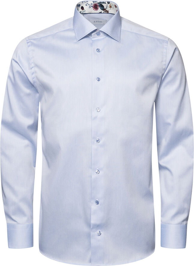 Slim Fit White Solid Floral Effect Signature Twill Shirt