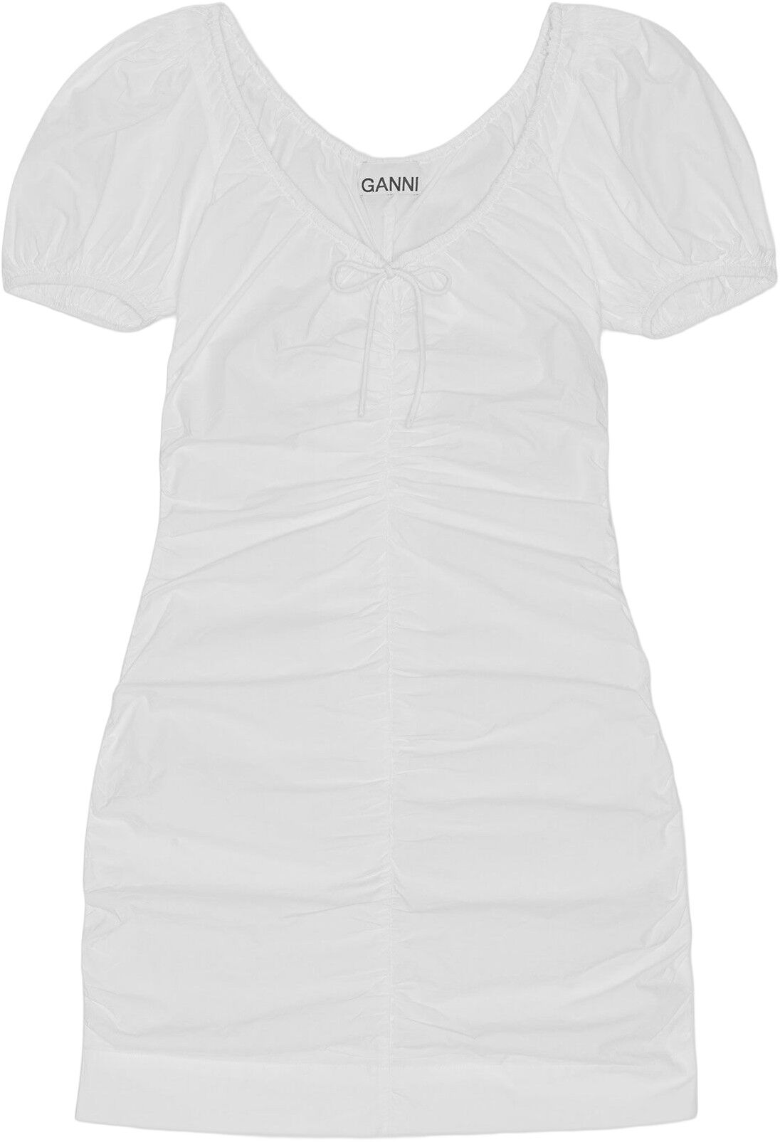 Cotton Poplin Gathered U-neck Mini