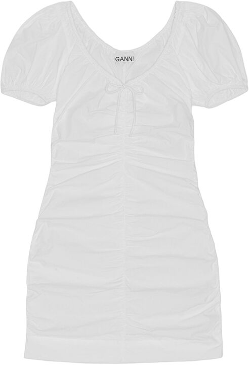 Cotton Poplin Gathered U-neck Mini