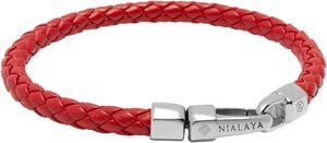 Braided Red Leather Bracelet in Silver