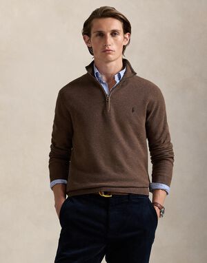 Mesh-Knit Cotton Quarter-Zip Sweater