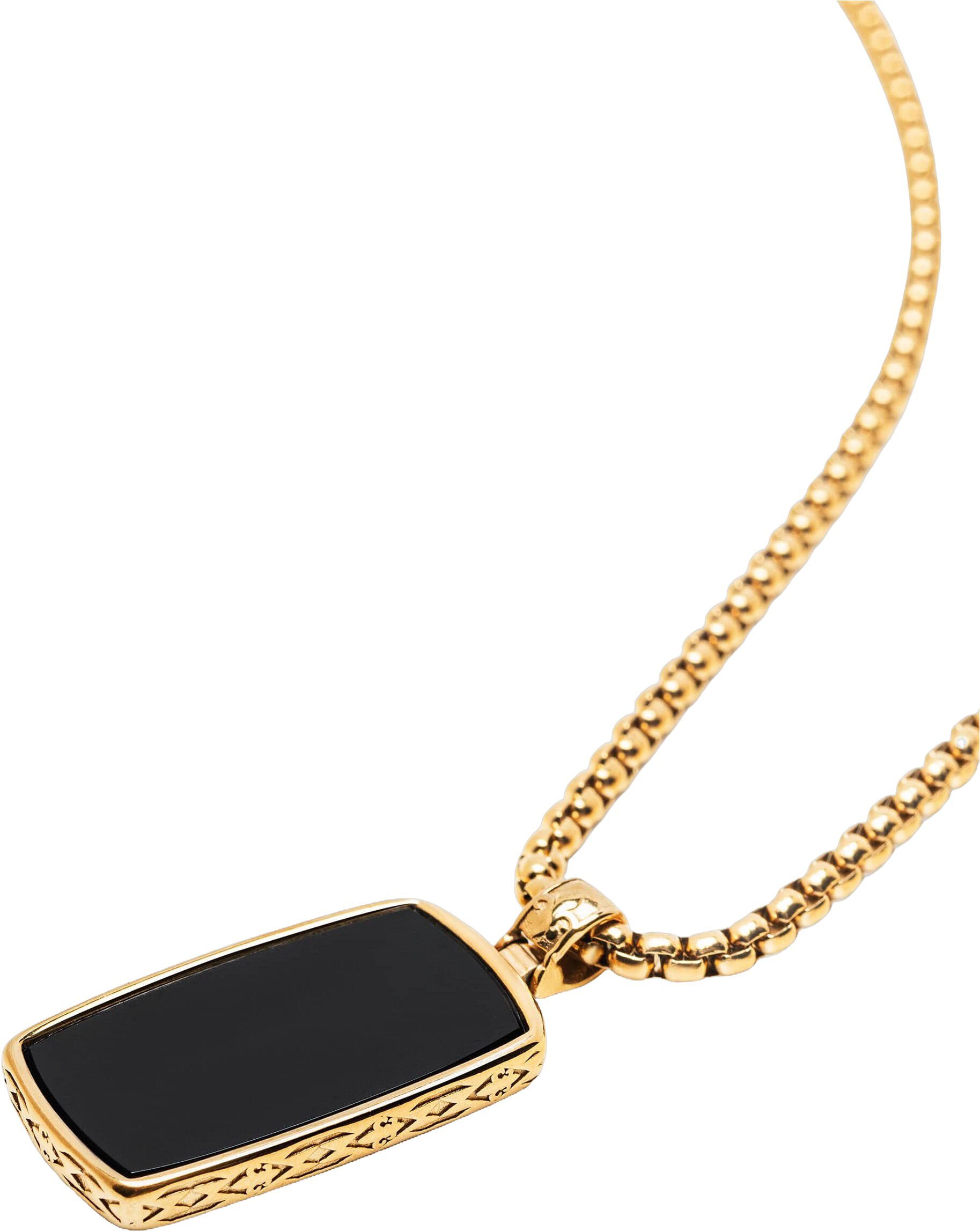 Black Onyx Dog Tag Necklace in Gold
