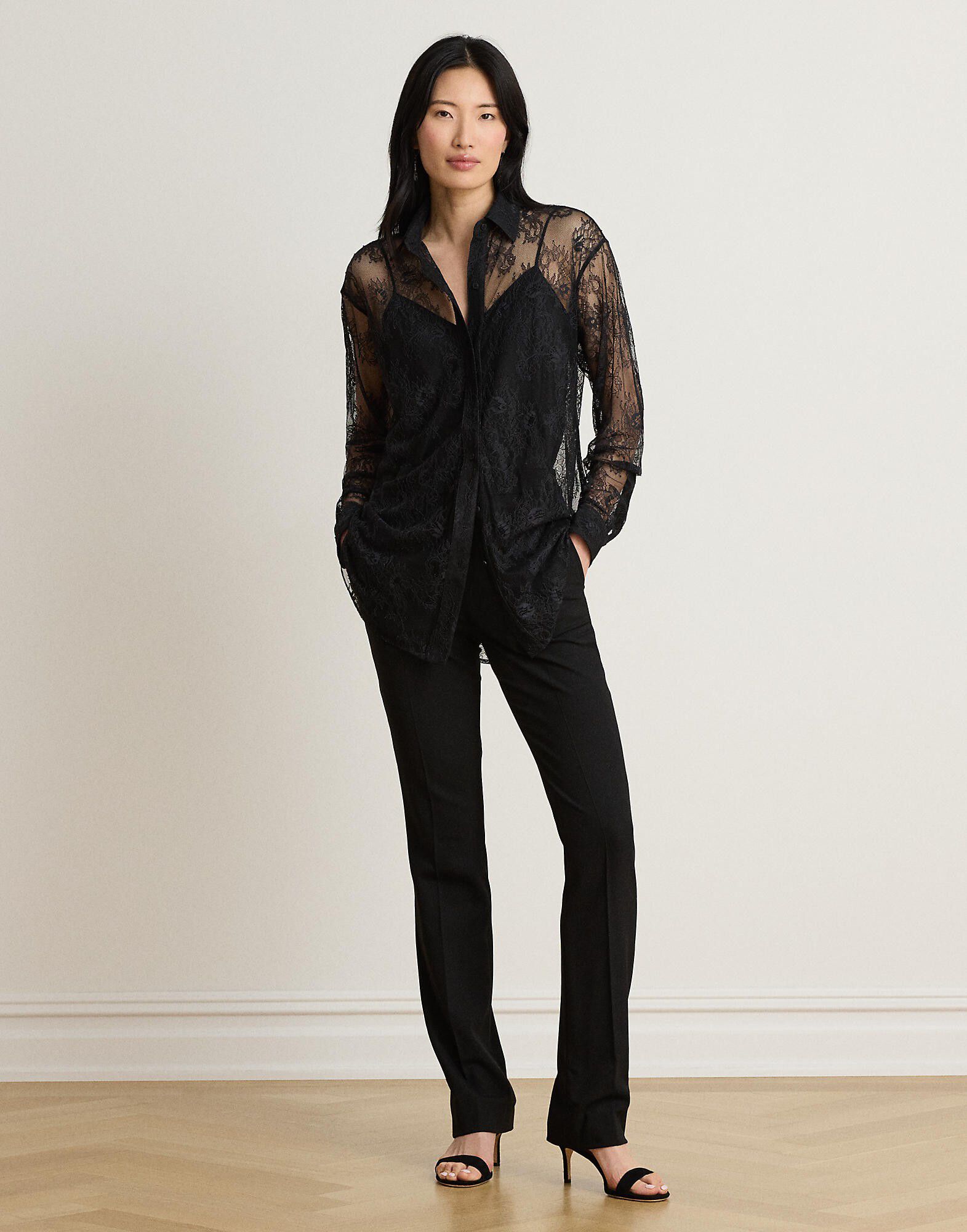 LT WT FLORAL LACE-WVN-SHIRT