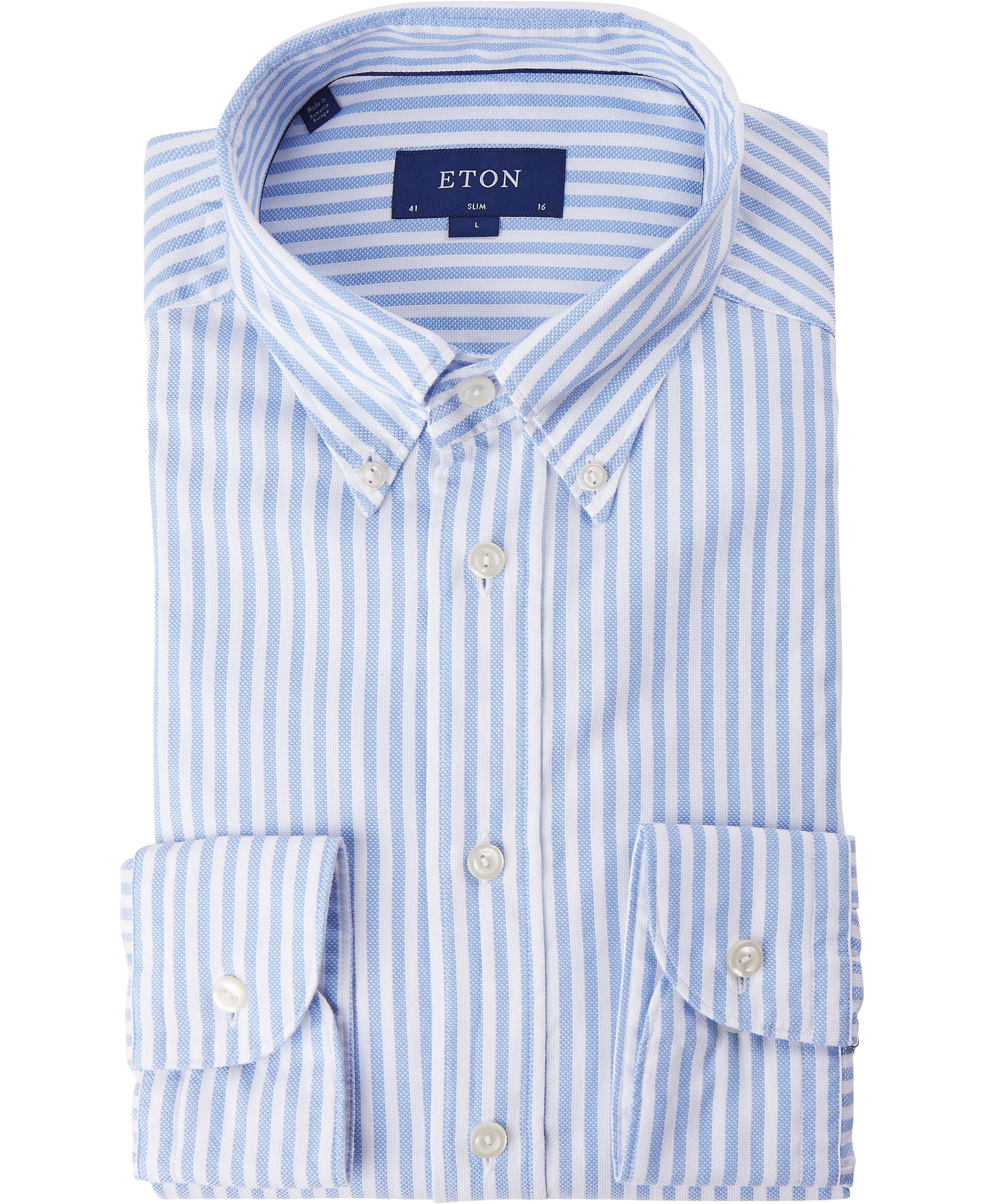 Light Blue Striped Royal Oxford Shirt - Slim Fit