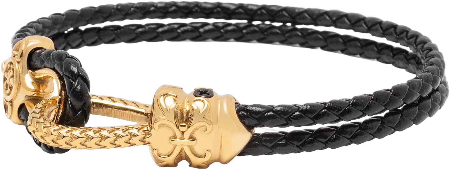 Black Leather Bracelet with Gold Rope Clasp