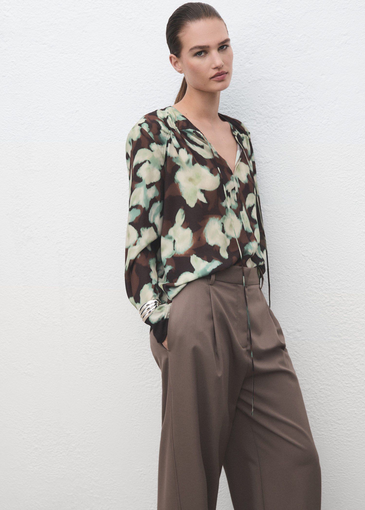 Chiffon blouse with bow neckline