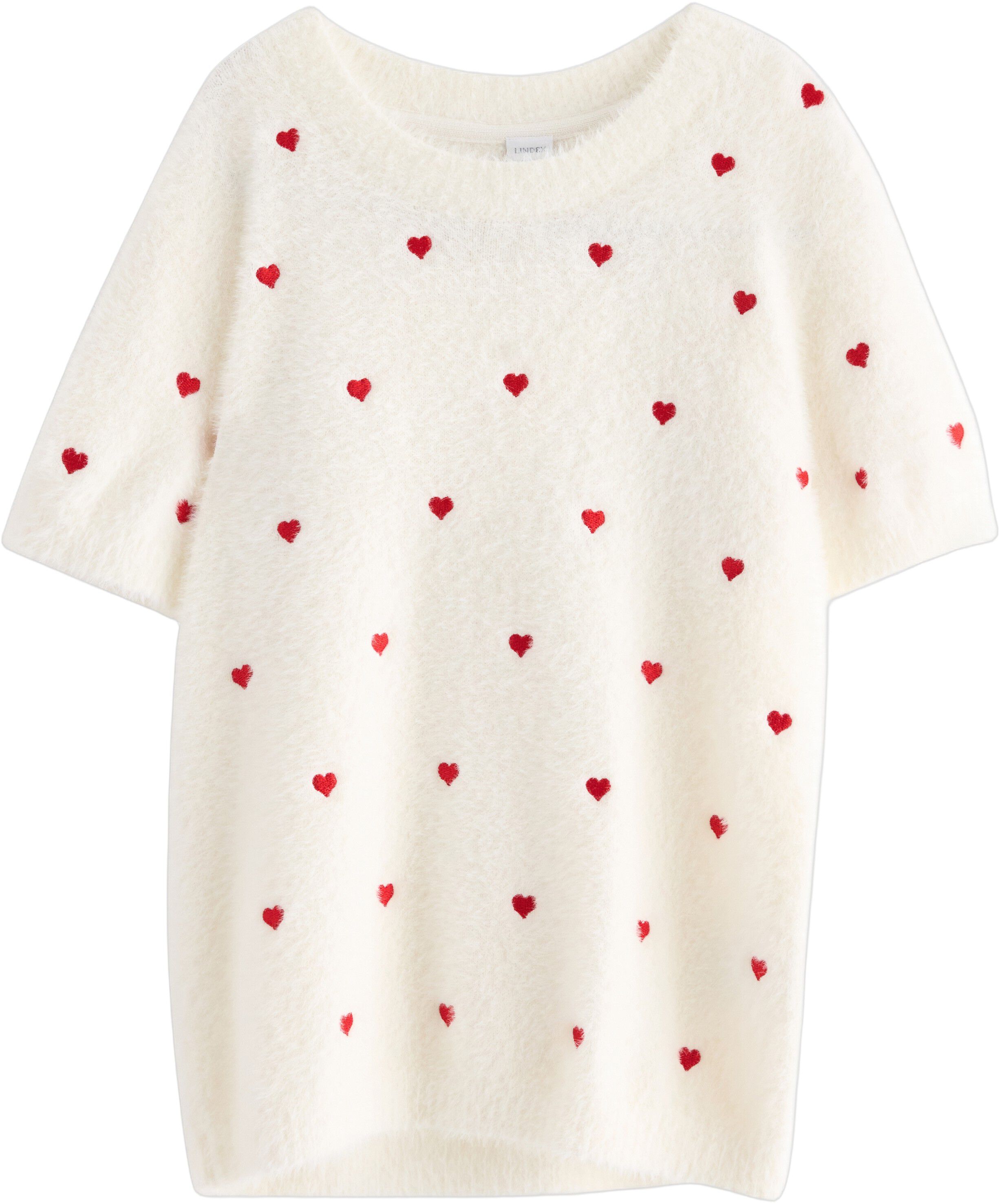 Kort&aelig;rmet strikket top i bl&oslash;dt fjer