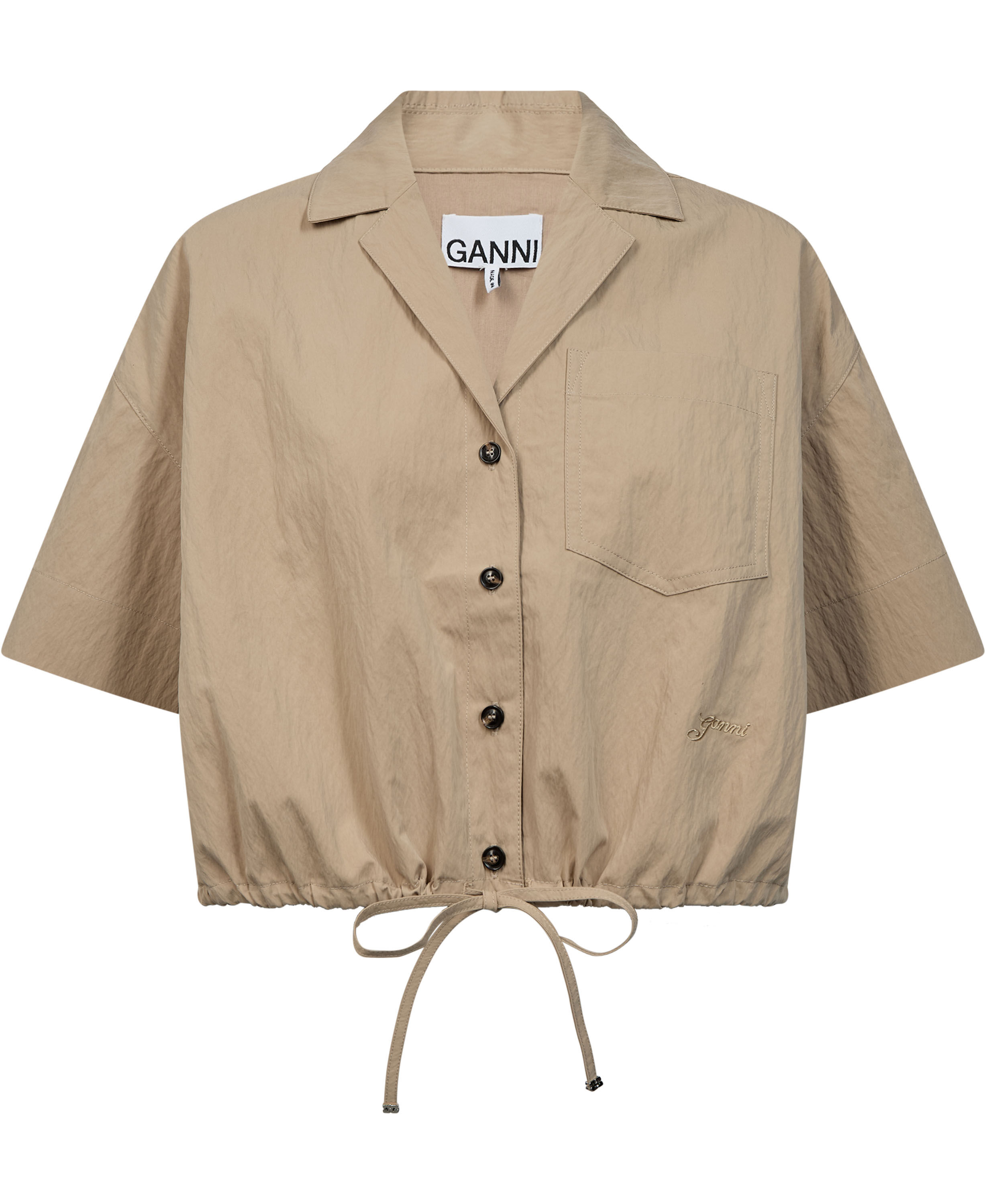 Washed Cotton Cropped Bowling Shirt