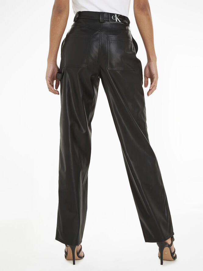 High rise straight fit leather pants