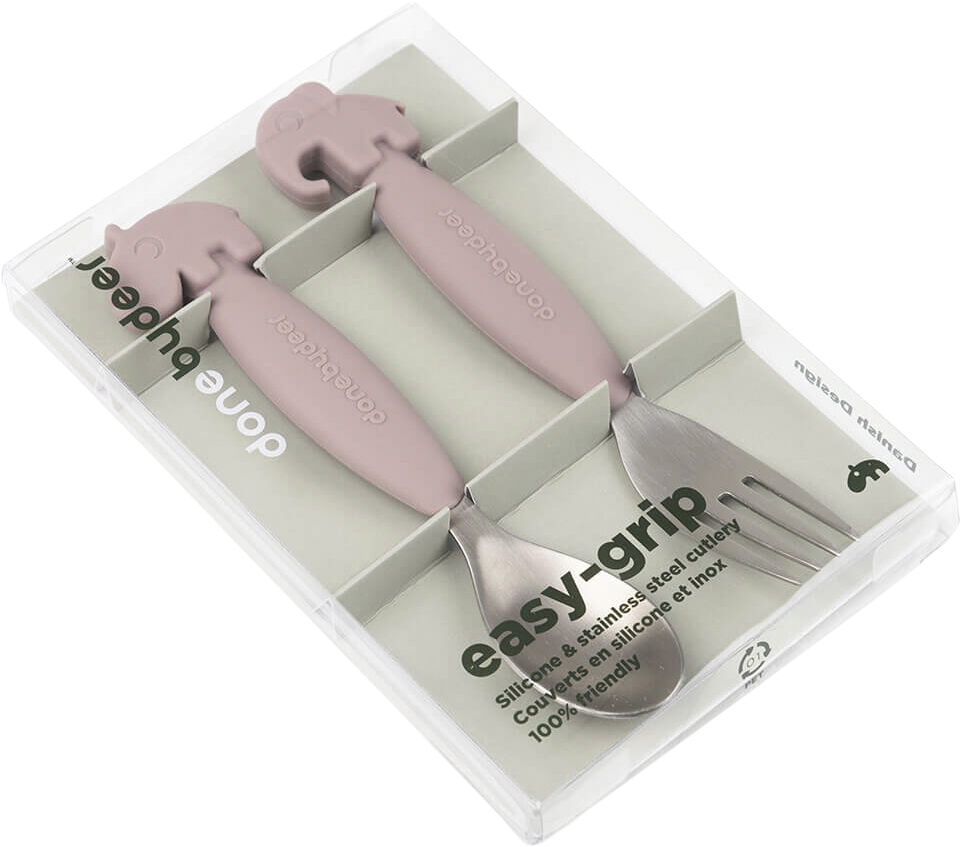 Easy-grip ske og gaffel s&aelig;t Deer friends Pudder