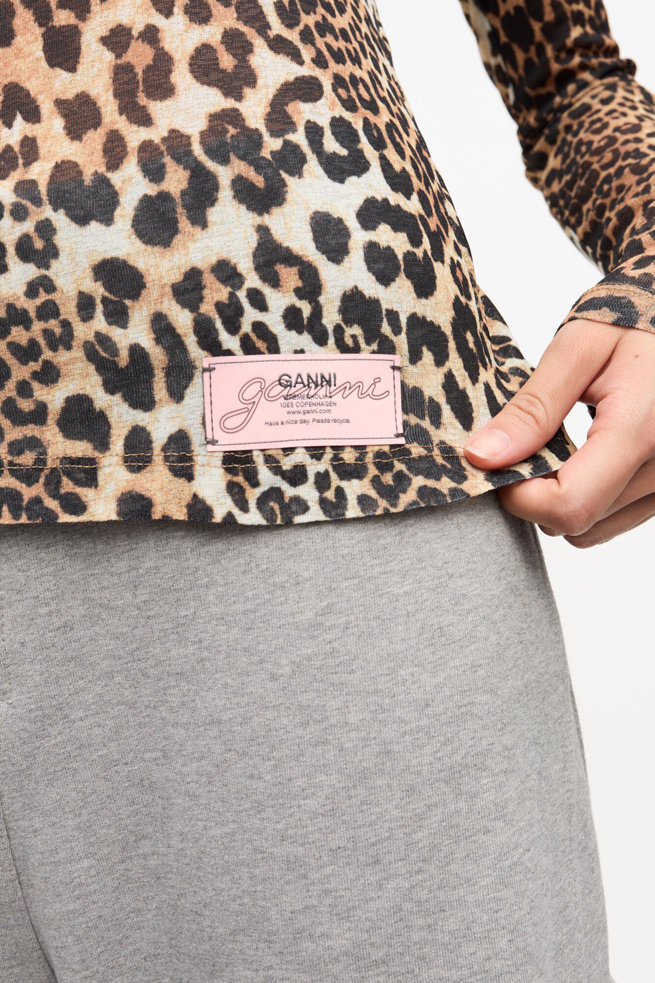 Printed Marl Mesh Long Sleeve Top