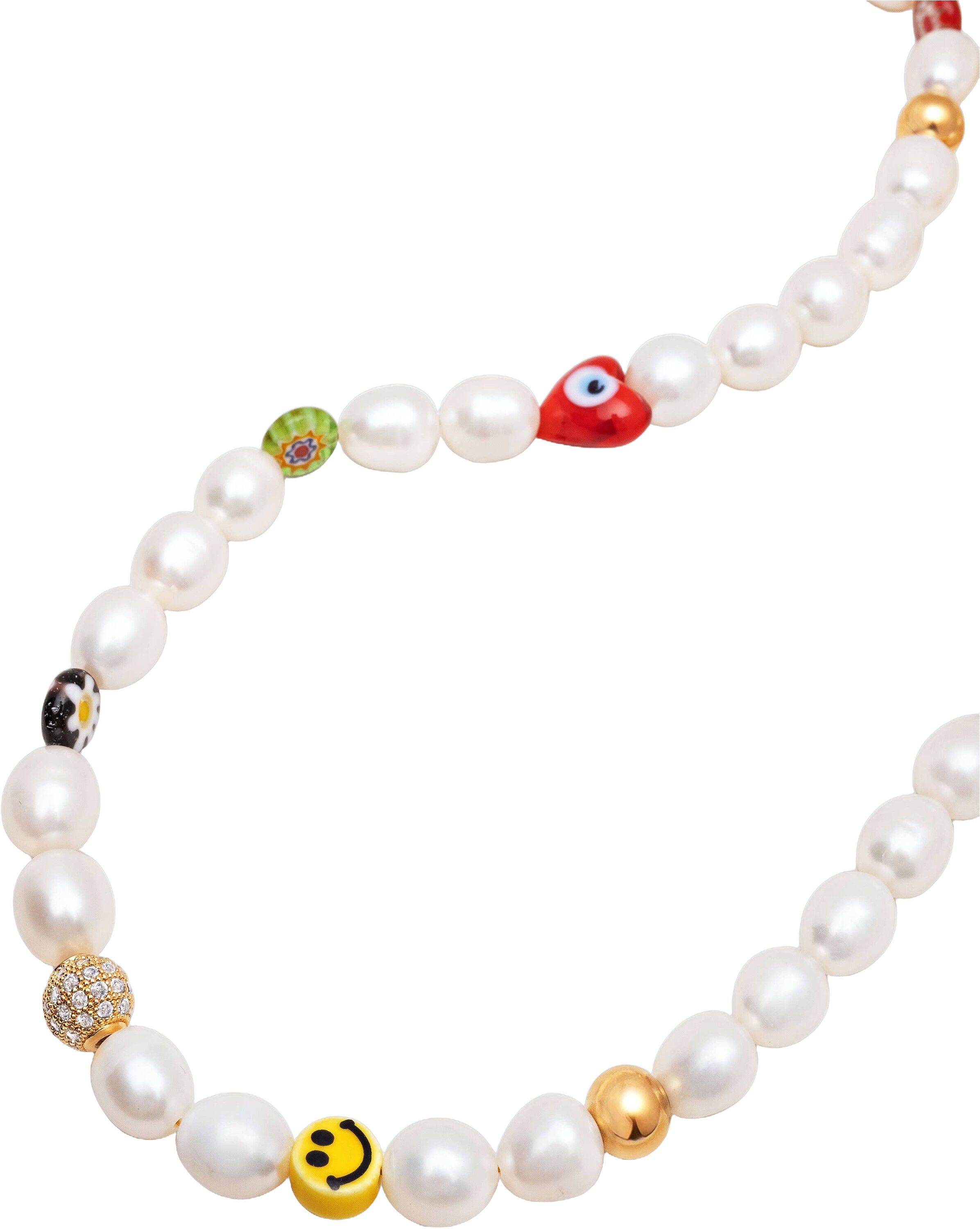Men's Smiley Face Pearl Necklace with Assorted Beads