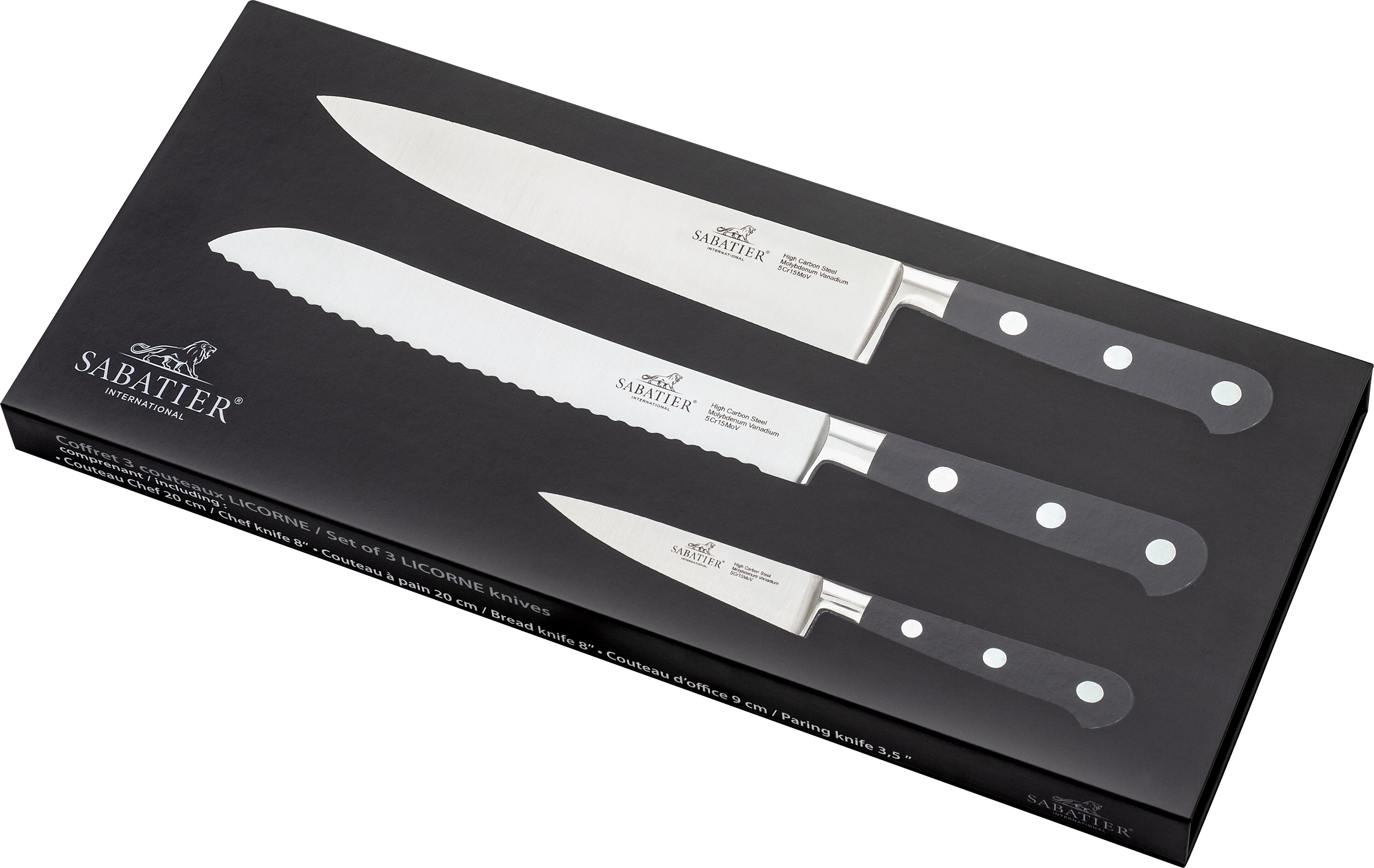 Knivs&aelig;t Licorne 3 dele St&aring;l/Sort