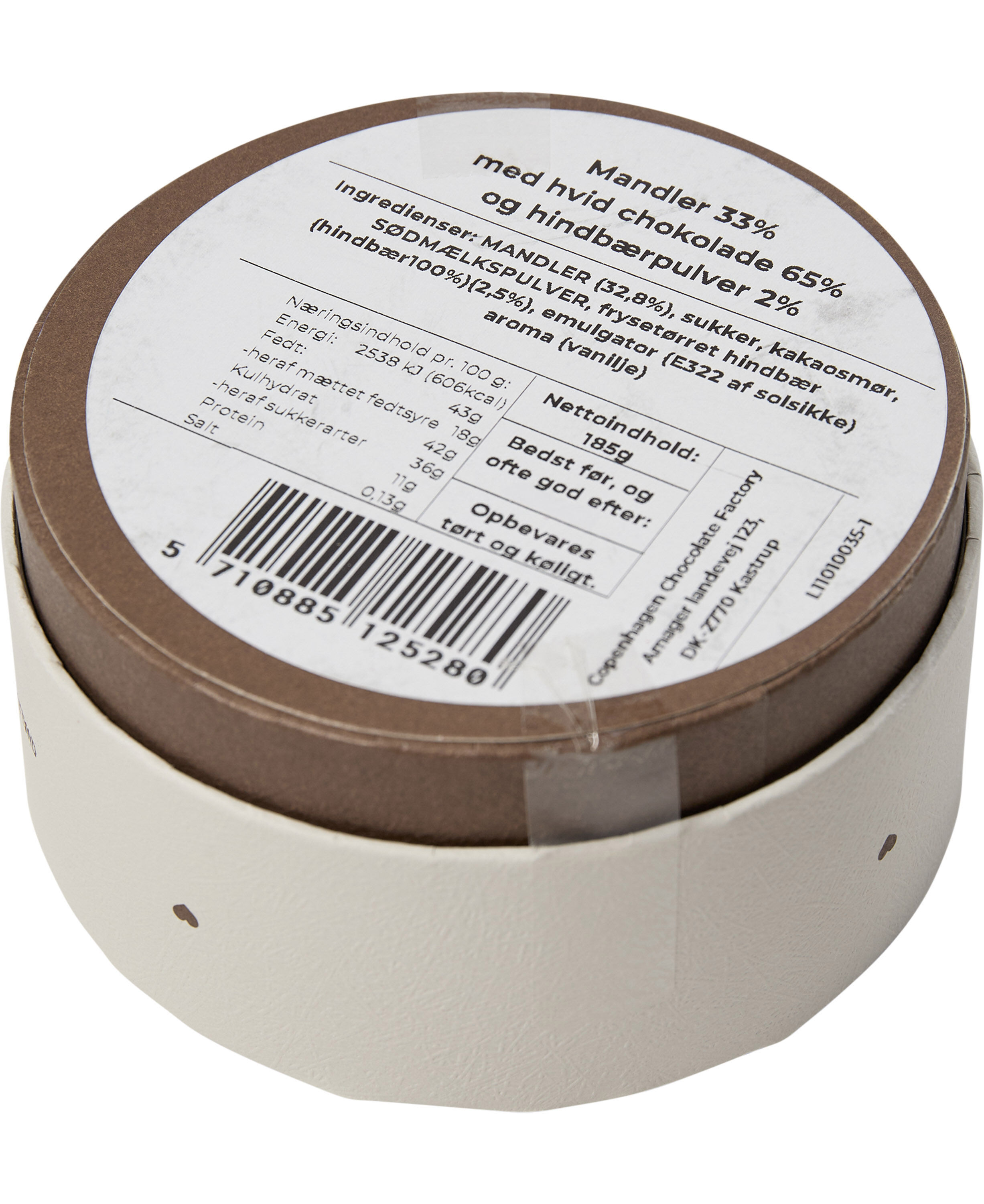 Box, Mandeldrag&eacute; m/ hvid chokolade & hindb&aelig;r ca. 185 g