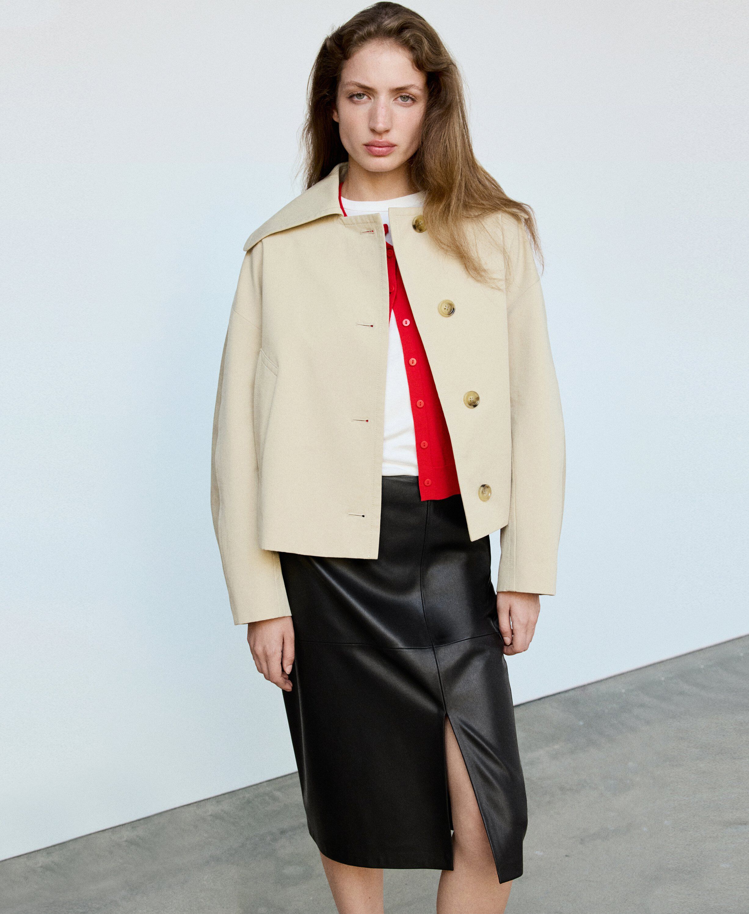 Straight leather-look skirt