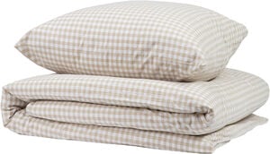 Gingham check washed percale beige 140x200